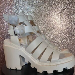 White Steve Madden gladiator block heel sandals